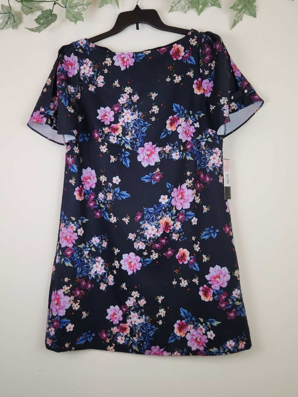TAHARI Arthur S Levine Size 14 Navy Dahlia Floral Short Sleeve Shift Dress NWT